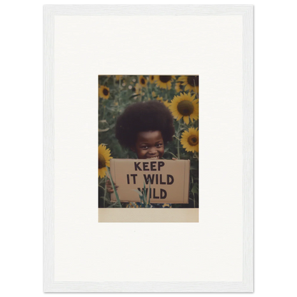 Framed vintage photo with sunflowers and KEEP IT WILD sign from Euphoric Sun Voyages