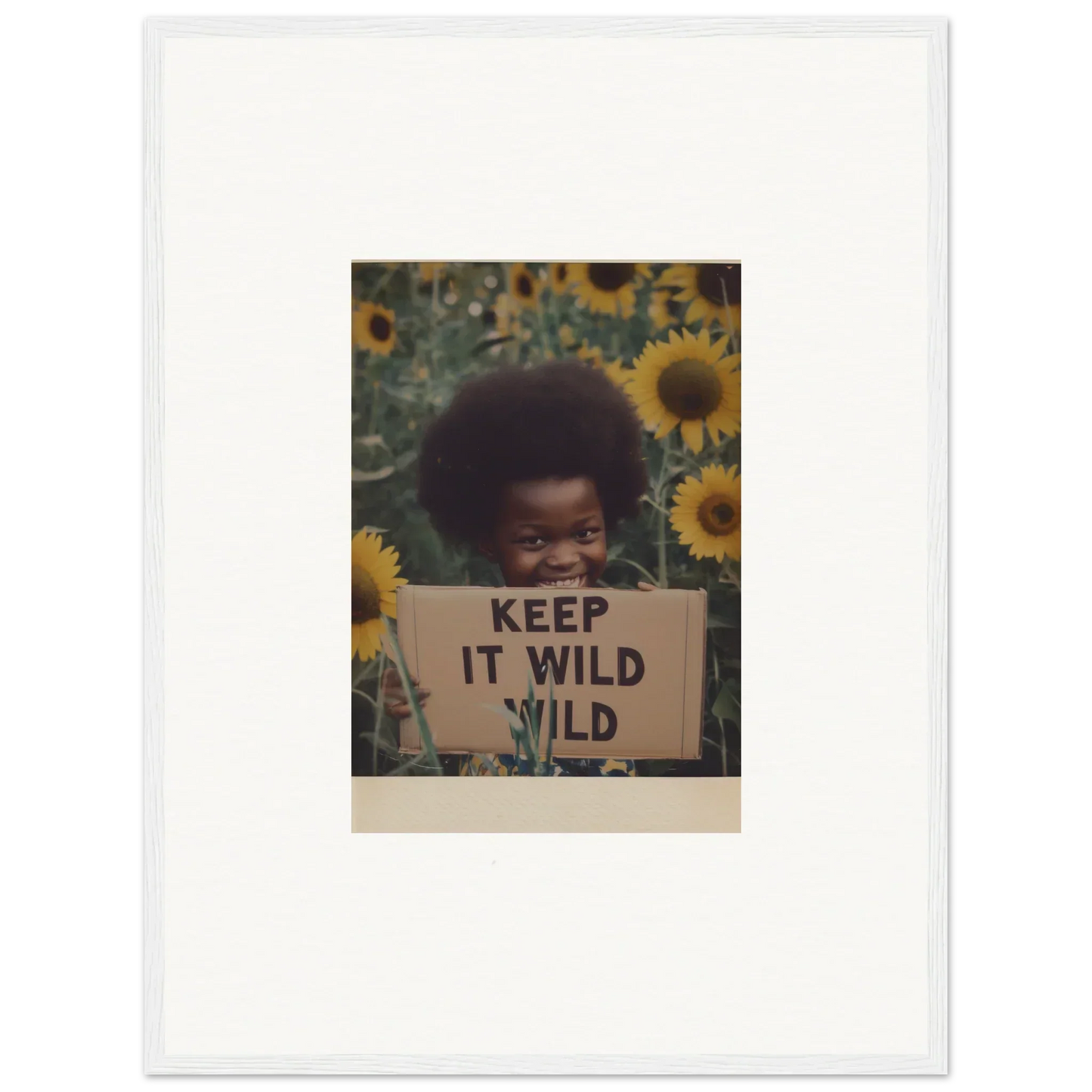 Vintage photo with Keep It Wild sign and sunflowers from Euphoric Sun Voyages art