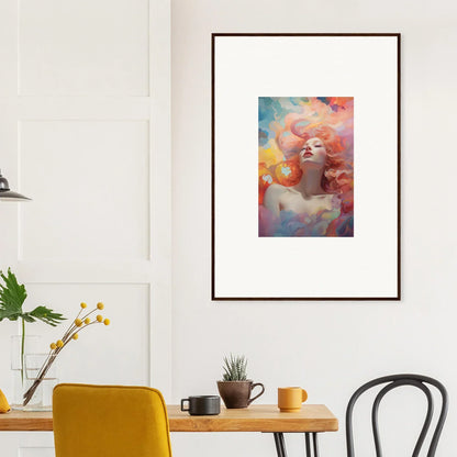 Framed wall art of Evaporating Euphoria Epiphany, colorful portrait with closed eyes