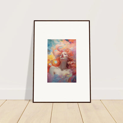 Framed wall art of a colorful woman portrait, capturing Euphoria Epiphany for room decor