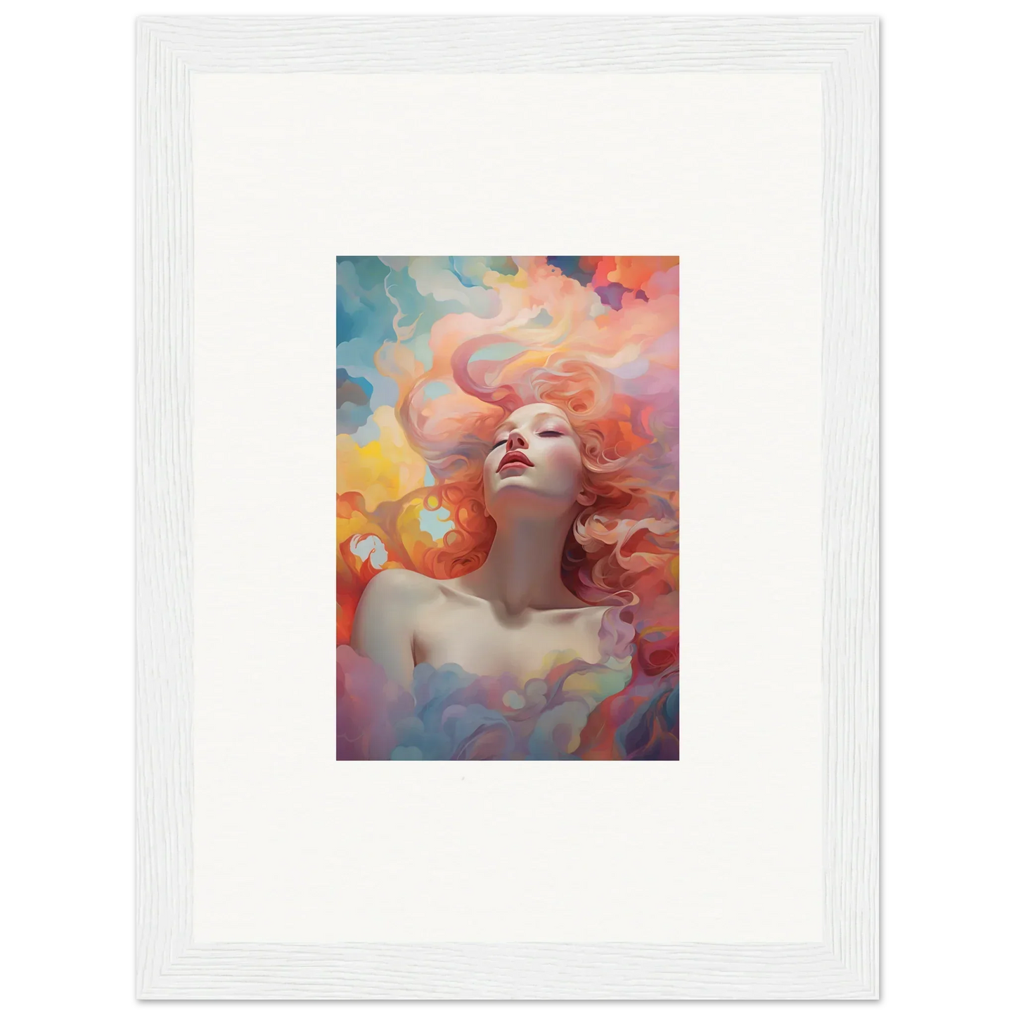 Colorful painting of a woman with flowing hair for Euphoria Epiphany wall art decor