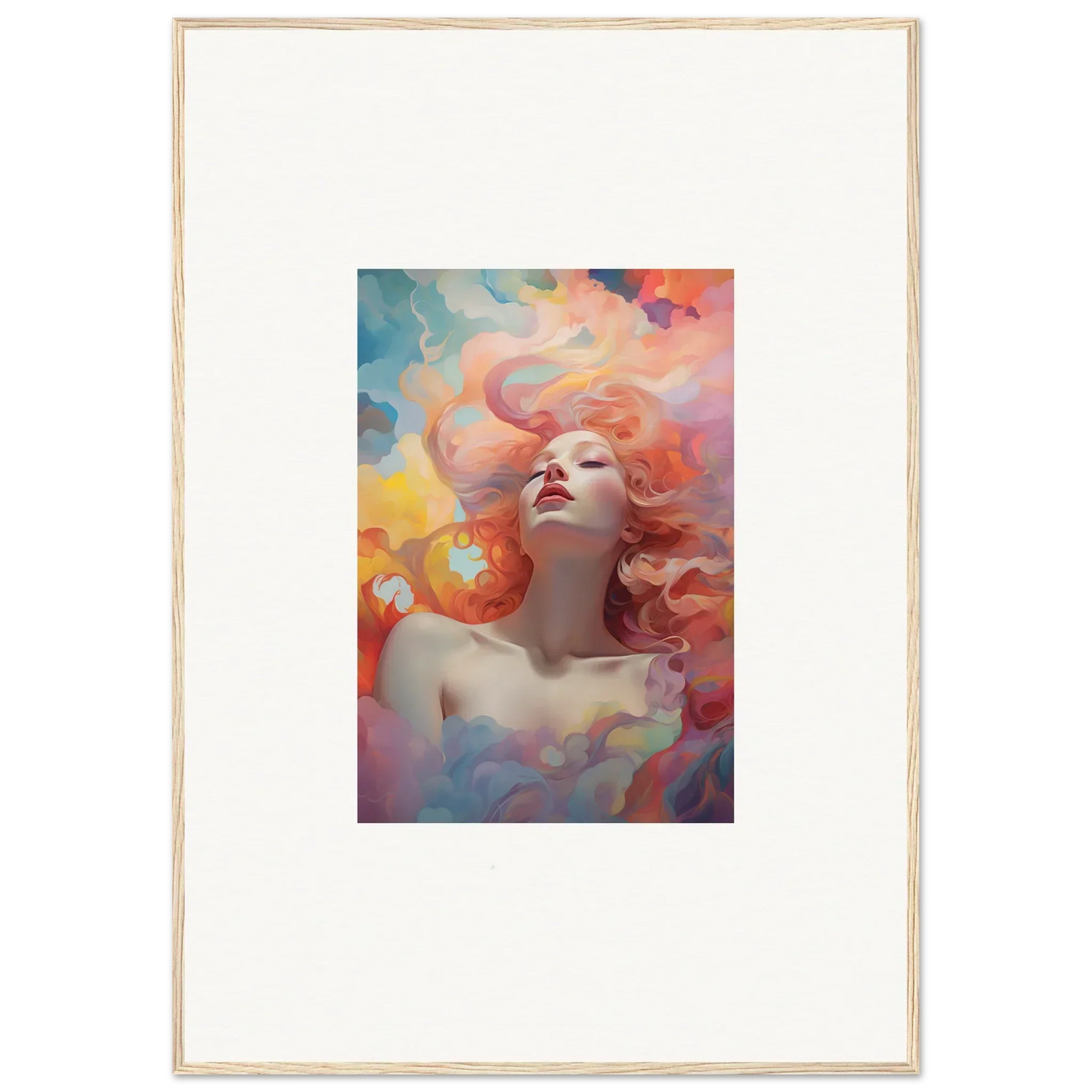 Colorful portrait of a woman with flowing hair, perfect for euphoria epiphany room decor