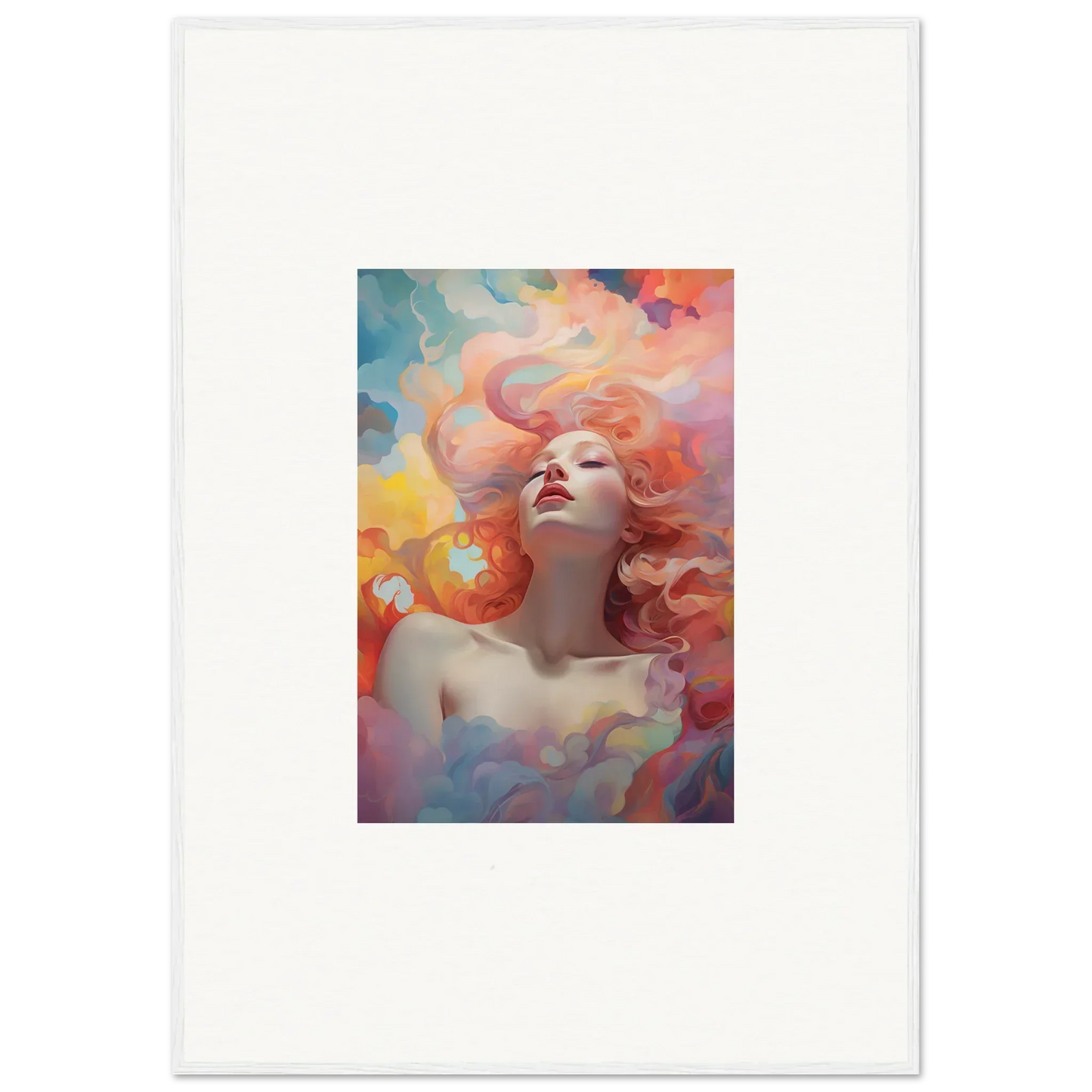 Colorful painting of a woman with flowing hair for Euphoria Epiphany room decor