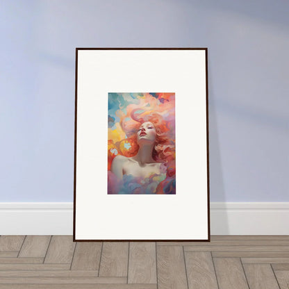 Colorful portrait of a woman in flowing hair, framed wall art for euphoria epiphany room decor