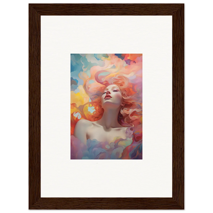 Colorful painting of a woman with flowing hair, euphoria epiphany framed wall art