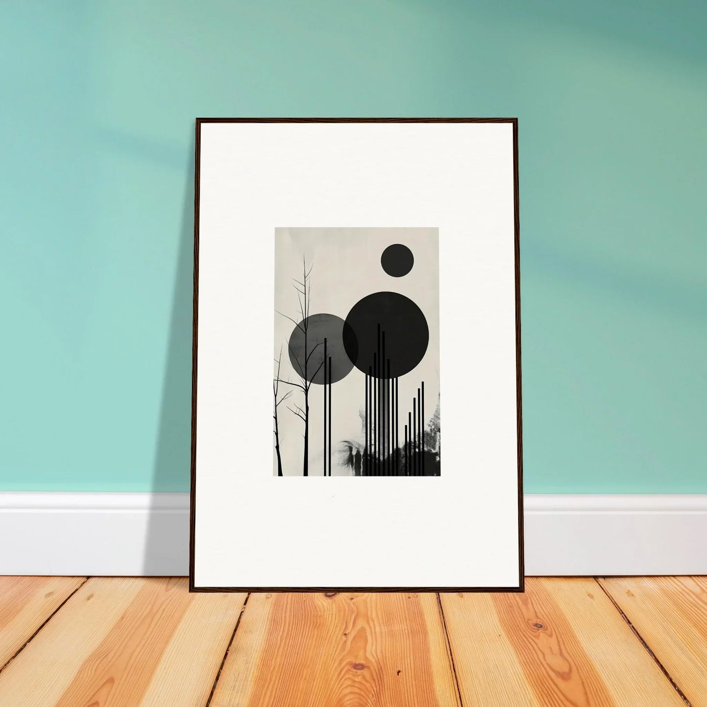 Framed abstract geometric canvas print in black, perfect for dropscape wandering room decoration