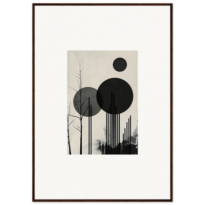 Framed canvas print of dropscape wandering with geometric circles and tree silhouette