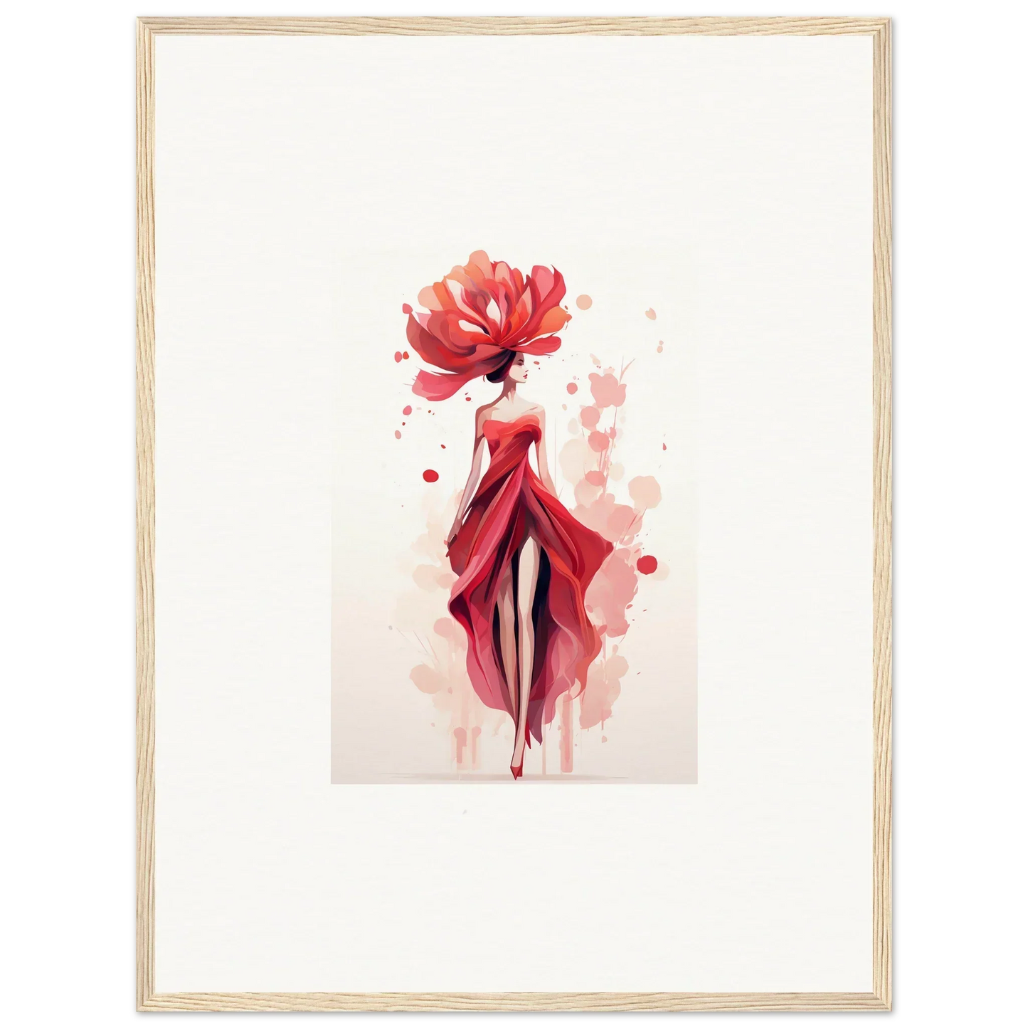 Watercolor painting of a woman in a red dress, perfect for Veil Cachet room decor