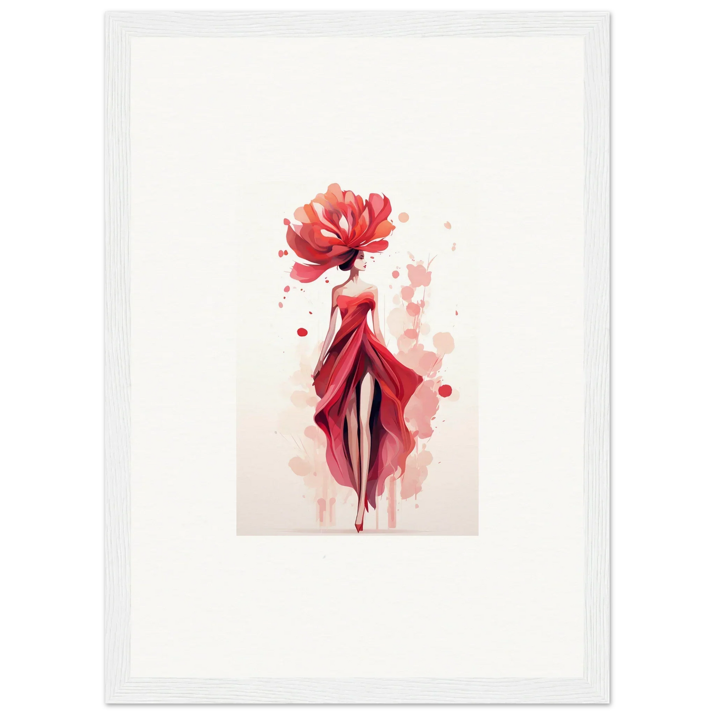 Stylized illustration of a woman in a red dress, ideal for Veil Cachet wall art