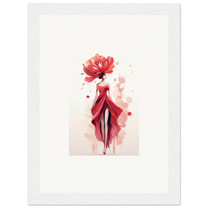 Stylized watercolor painting of a woman in red dress, ideal for Veil Cachet room decor