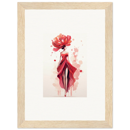 Stylized watercolor painting of a woman in a red dress for Blossom Veil Cachet wall art