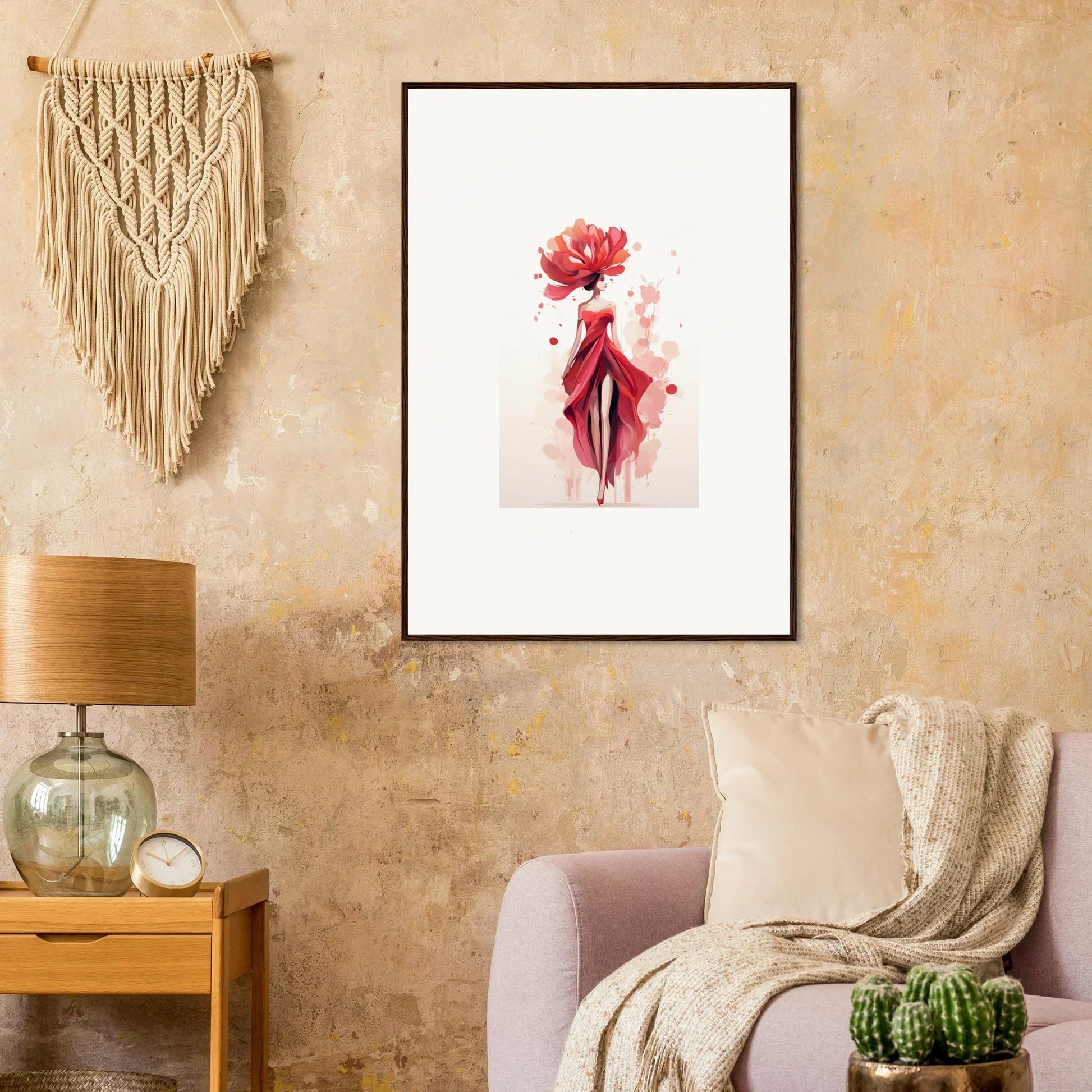 Framed watercolor painting of a red flower, perfect for Blossom Veil Cachet room decor