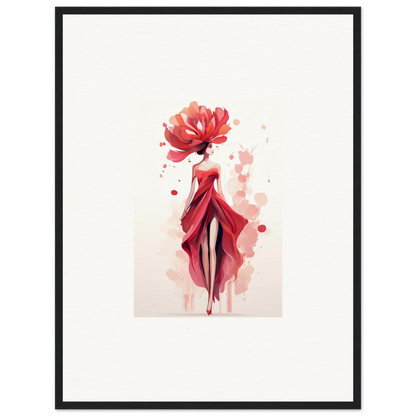 Stylized watercolor of a woman in red dress, perfect for Veil Cachet room decor