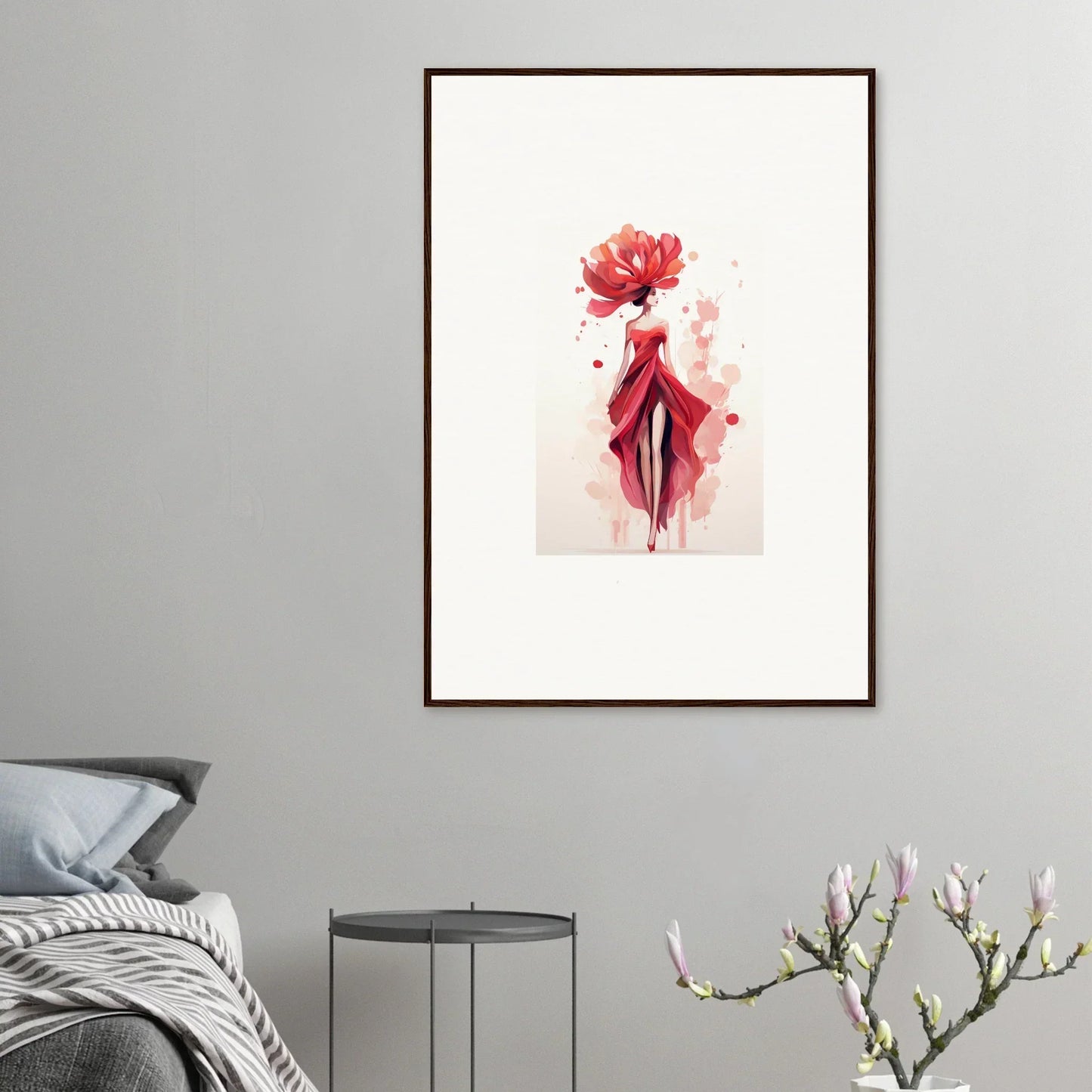 Abstract watercolor red flower in vulva shape for Blossom Veil Cachet wall art decor