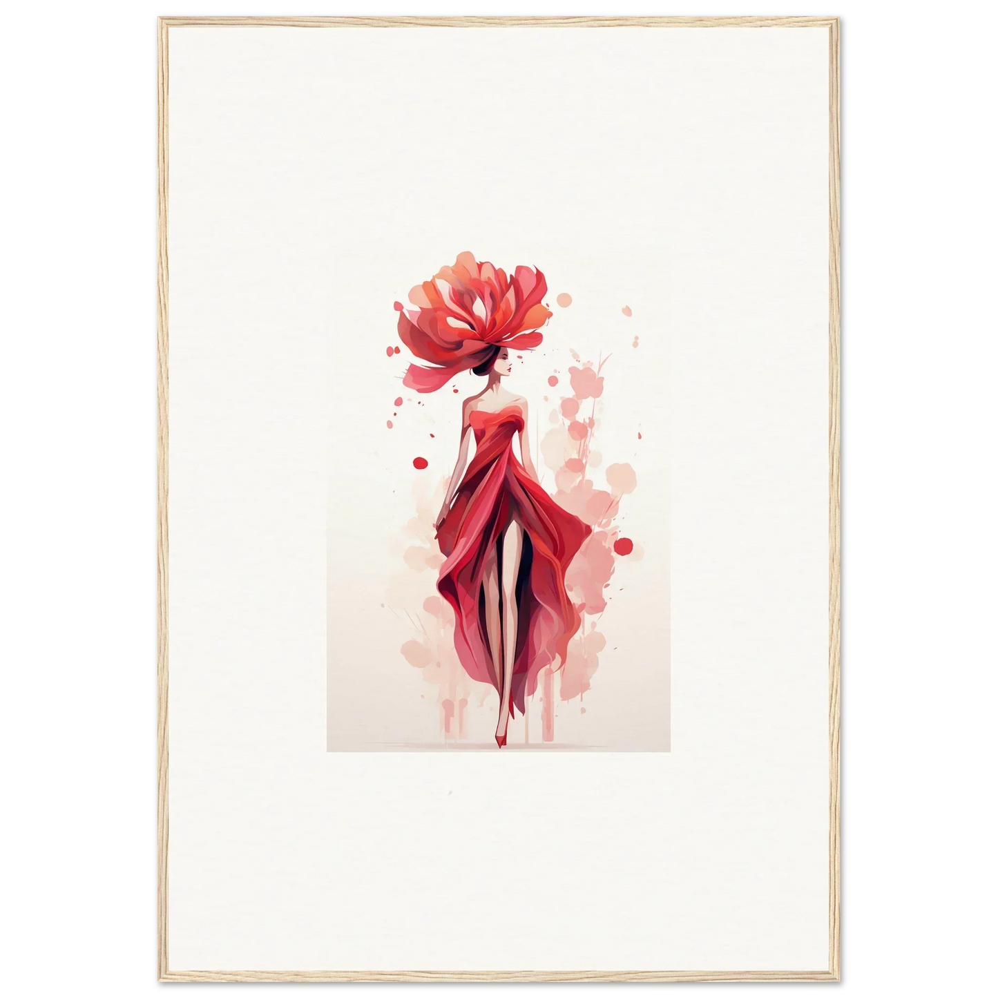 Watercolor painting of a woman in a red dress, perfect for framed wall art and room decor