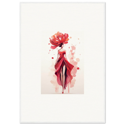 Watercolor illustration of a woman in a red dress for Blossom Veil Cachet wall art