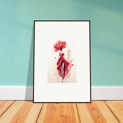 Framed wall art featuring a red flower-headed figure, perfect for room decor