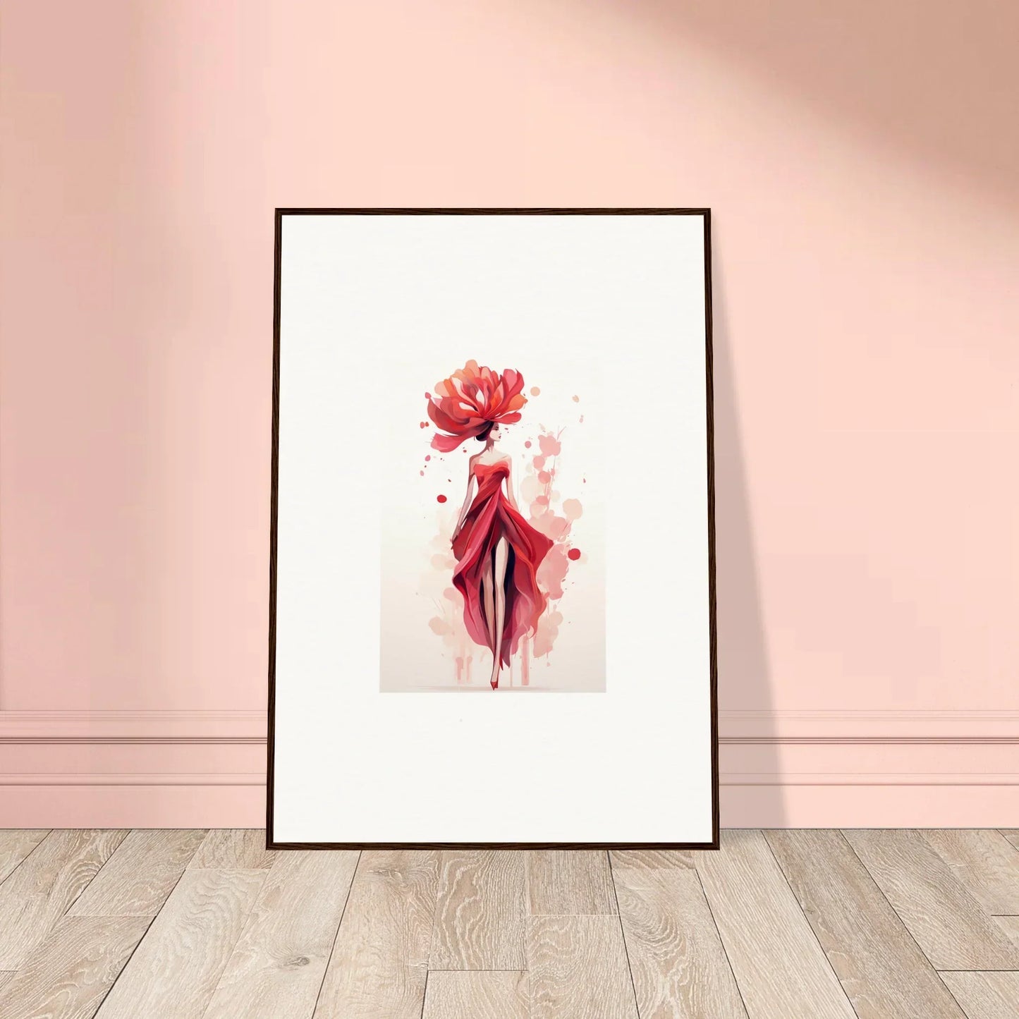 Framed wall art of a red flower and abstract form, perfect for Veil Cachet room decor