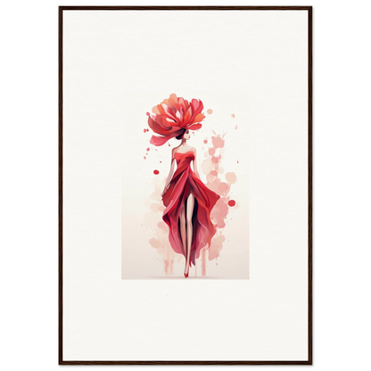 Stylized watercolor of a woman in a red dress for Blossom Veil Cachet room decor