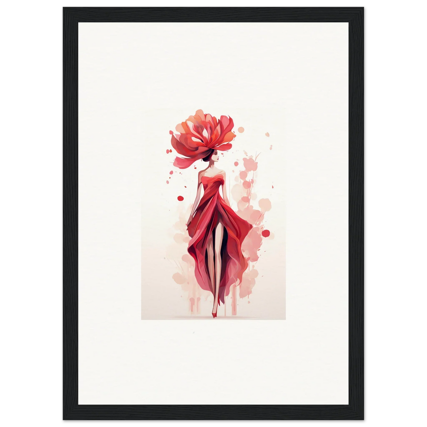 Stylized illustration of a woman in a red dress, perfect for Veil Cachet room decor