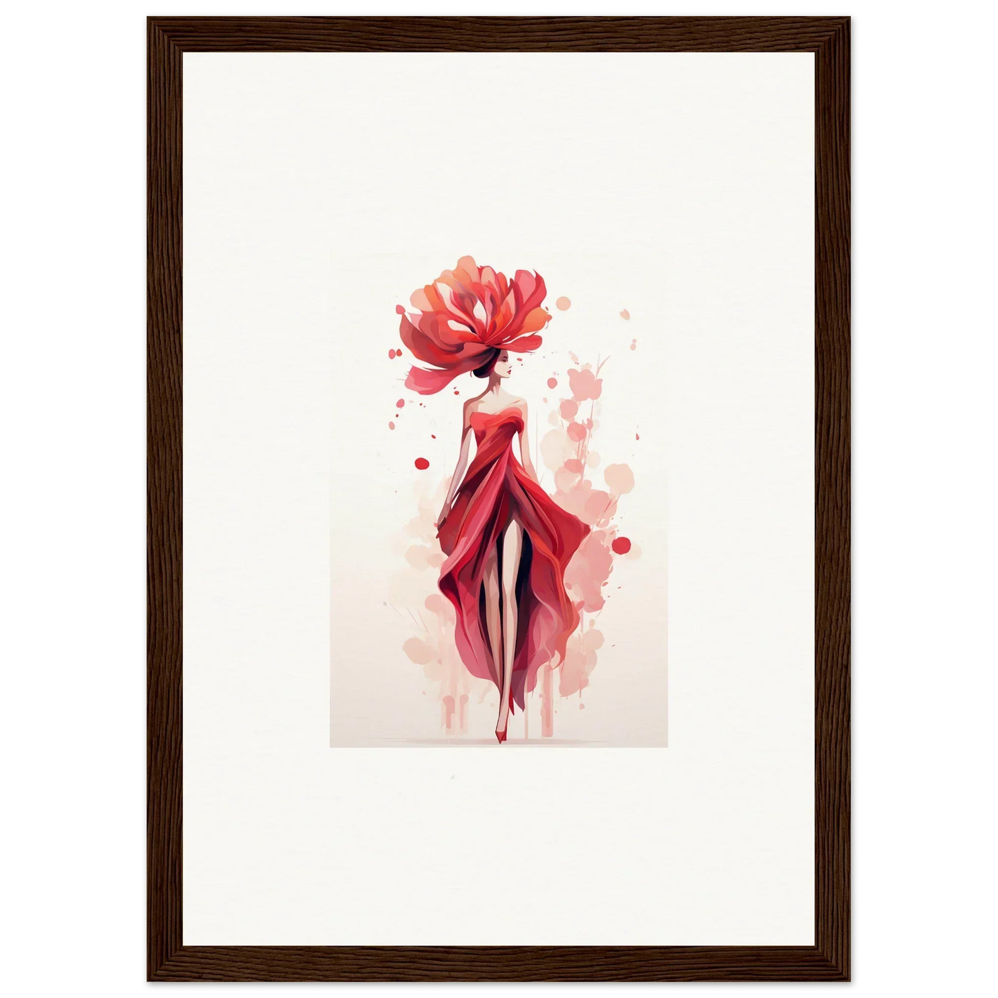 Stylized watercolor of a woman in a red dress, perfect for veil cachet room decor