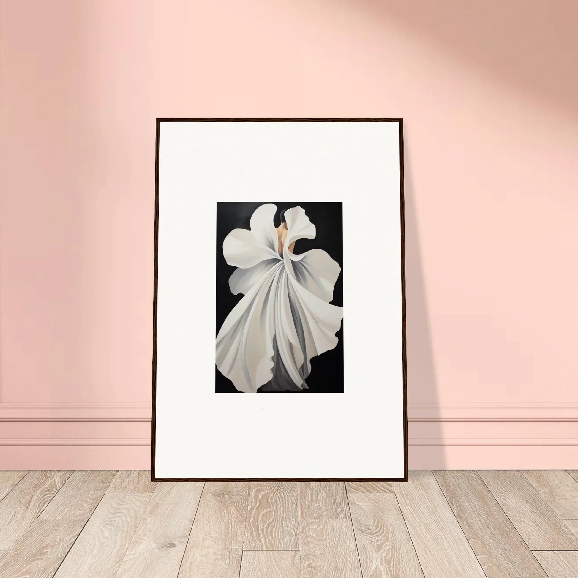 Framed black and white orchid bloom for elegant room decor with canvas waves style