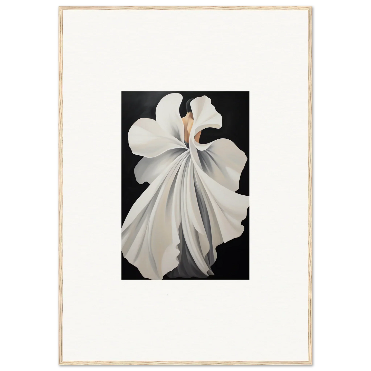 White flower with flowing petals, part of Balletic Canvas Waves framed wall art for room decor