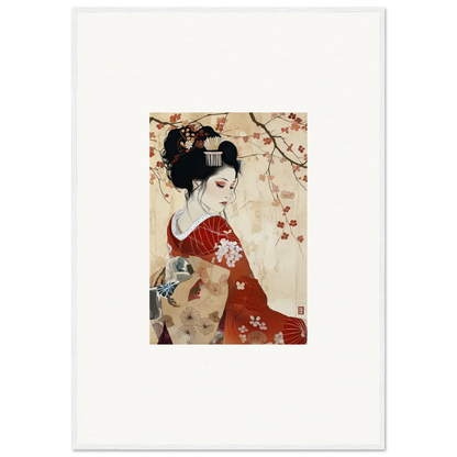 Traditional Japanese geisha in red kimono, part of Faux Devotion Complex framed wall art