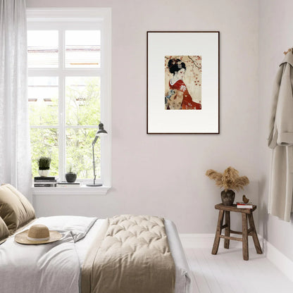 Minimalist bedroom featuring Japanese art print from Faux Devotion Complex special edition