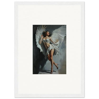 A graceful figure with white wings in minimal clothing for bliss effervescent wall art