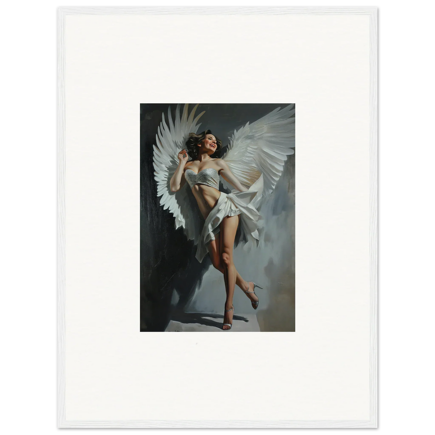 Angelic figure with white wings in graceful pose for Bliss Effervescent wall art