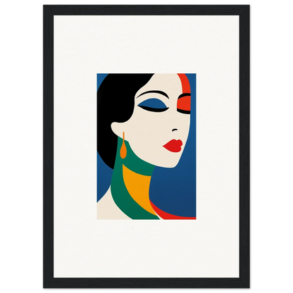 Stylized portrait of a woman in bold geometric shapes for prism reverie room decor