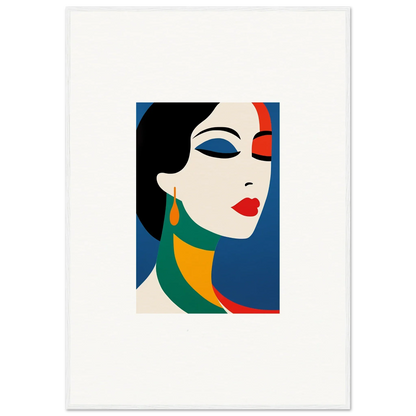 Stylized portrait of a woman in bold colors for Prism Reverie framed wall art