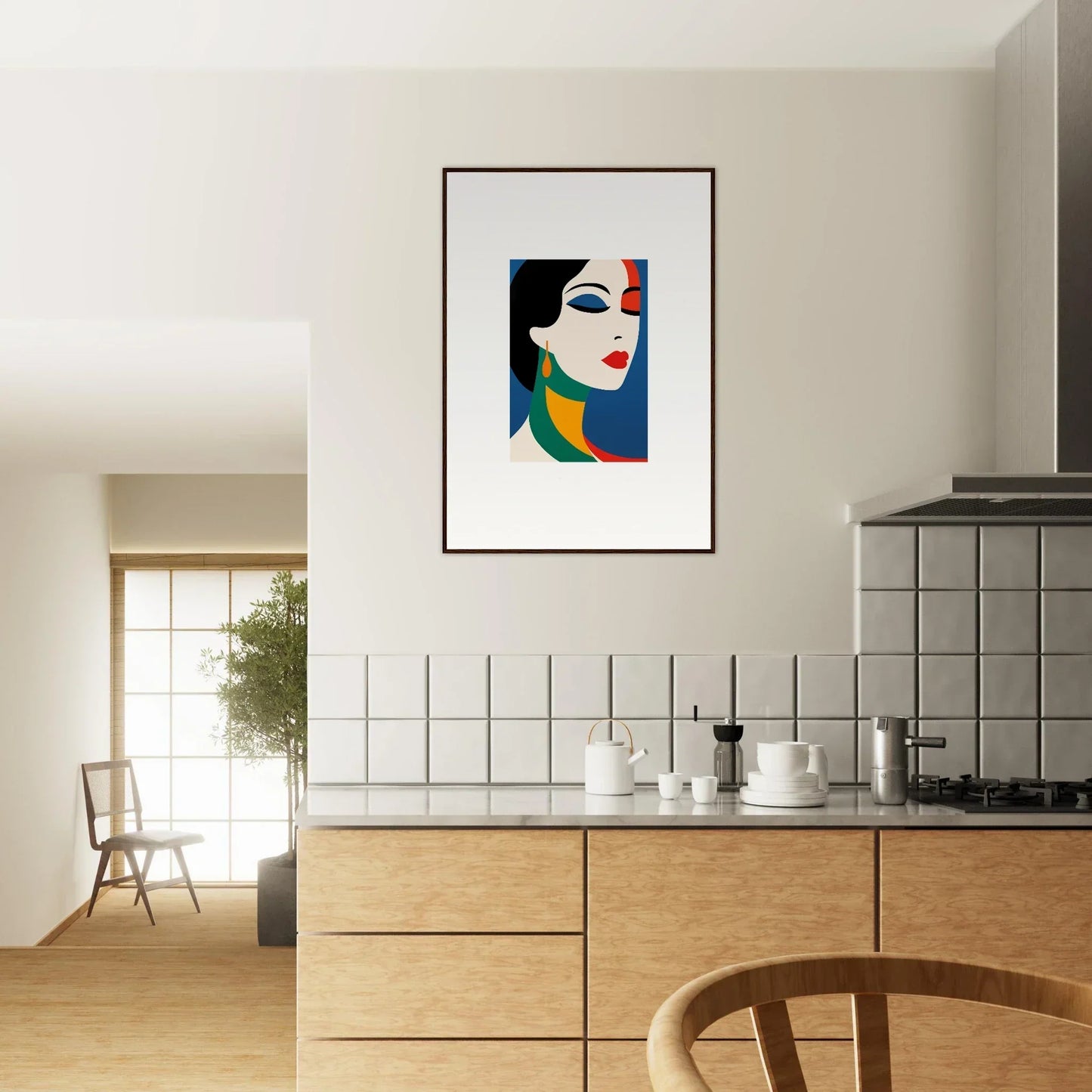 Framed wall art featuring a bold abstract portrait for stylish room decor