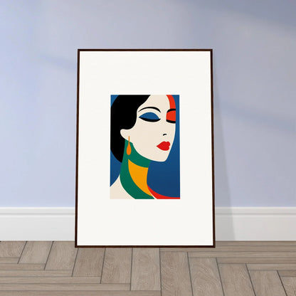 Framed wall art featuring a vibrant abstract woman’s face in Prism Reverie design