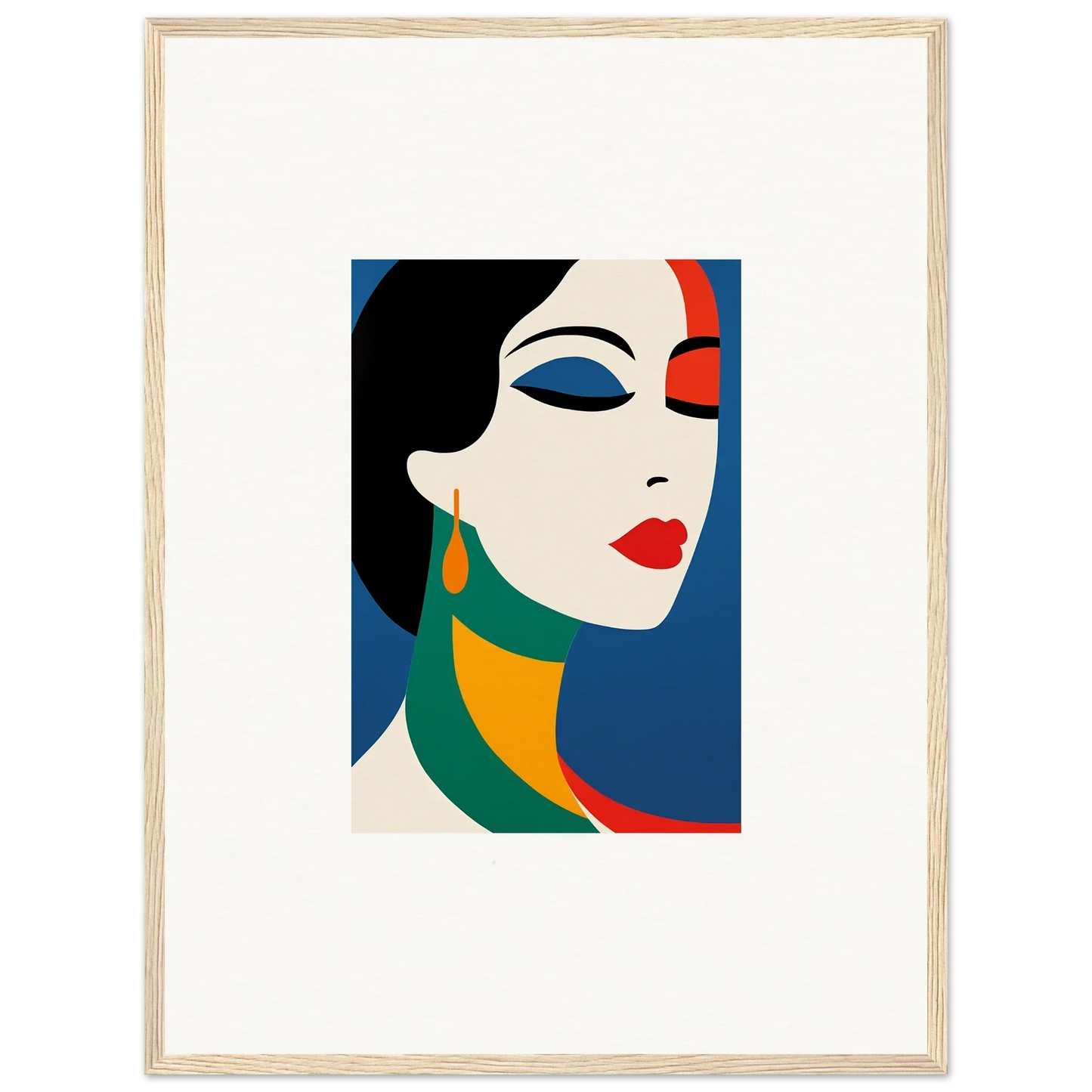 Stylized portrait of a woman with bold colors in Female Prism Reverie framed wall art