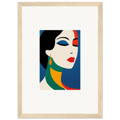 Stylized portrait of a woman in bold colors for Prism Reverie room decor