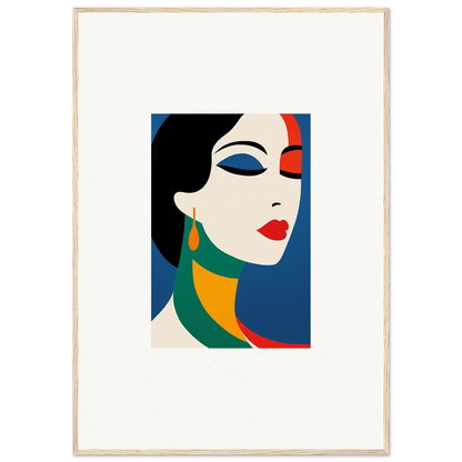 Stylized portrait of a woman in bold colors for Prism Reverie framed wall art