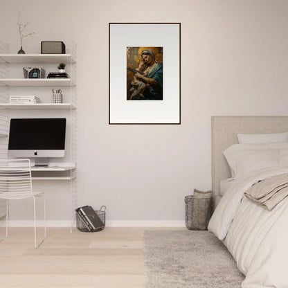 Framed wall art of a figure in contemplation for serene room decor