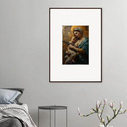 Framed wall art of a woman with a baby, perfect for serene room decor