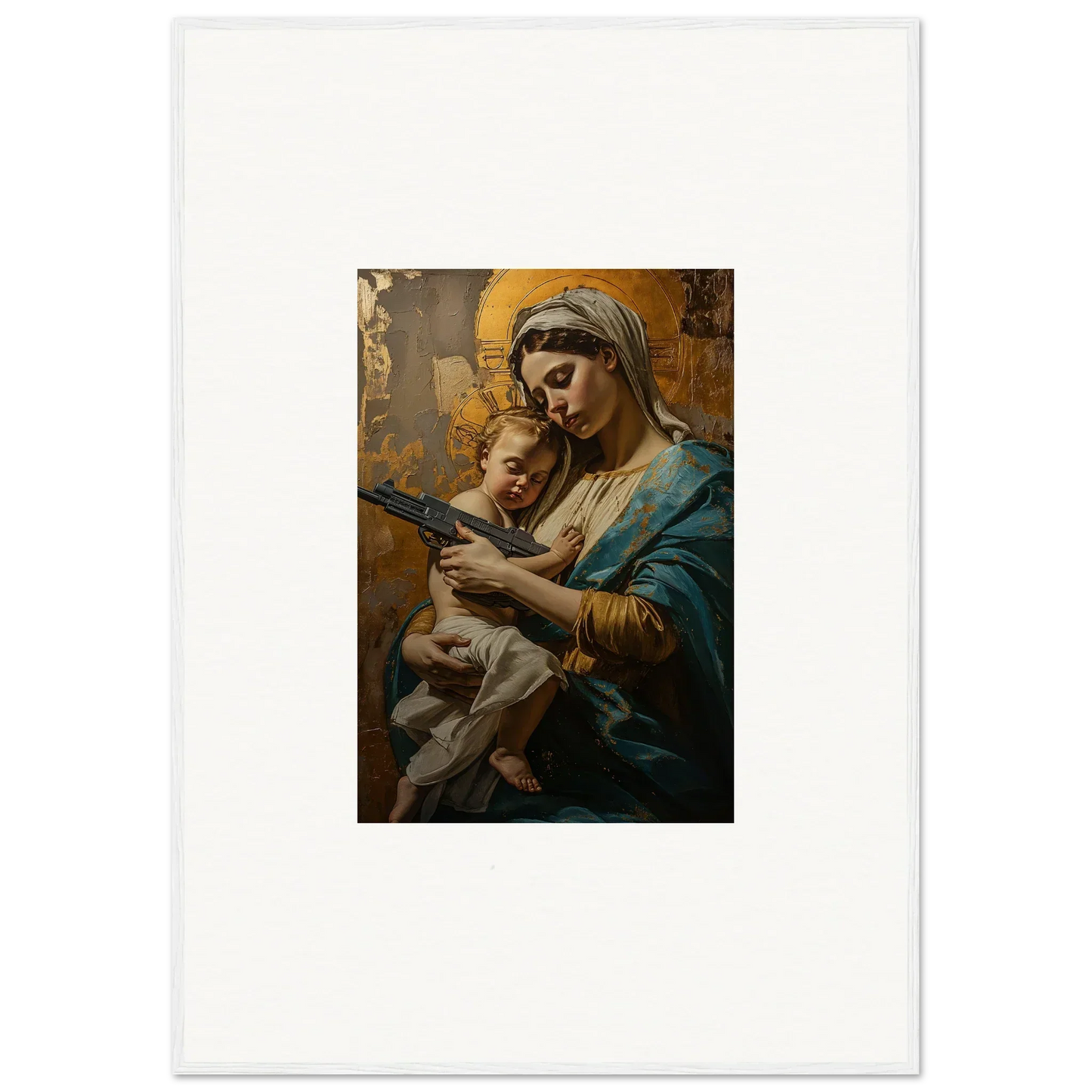 Classical painting of Madonna and Child for serene room decor framed wall art