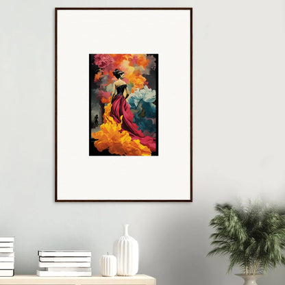 Framed wall art of Flamelight Fluidity Fantasia with a figure in a red dress