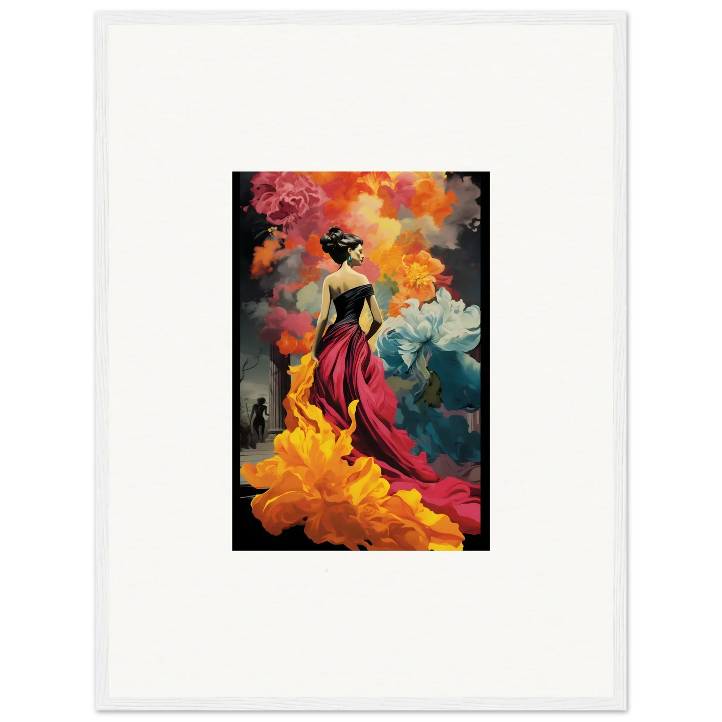 A figure in a red dress with flowers, Flamelight Fluidity Fantasia framed wall art