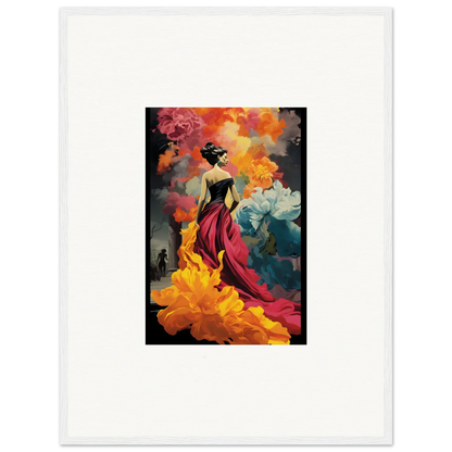 A figure in a red dress with flowers, Flamelight Fluidity Fantasia framed wall art