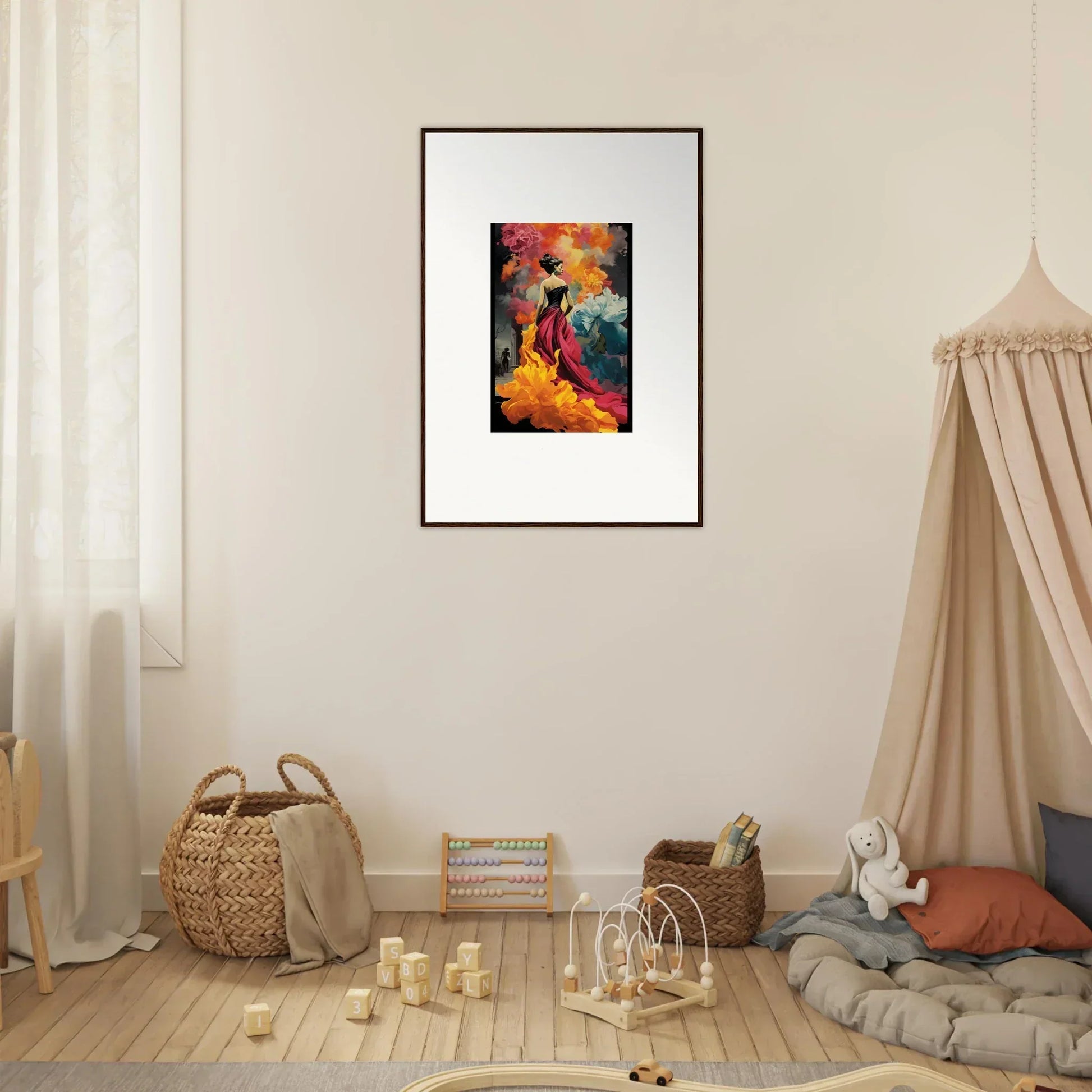 Framed wall art of Flamelight Fluidity Fantasia with vibrant abstract colors