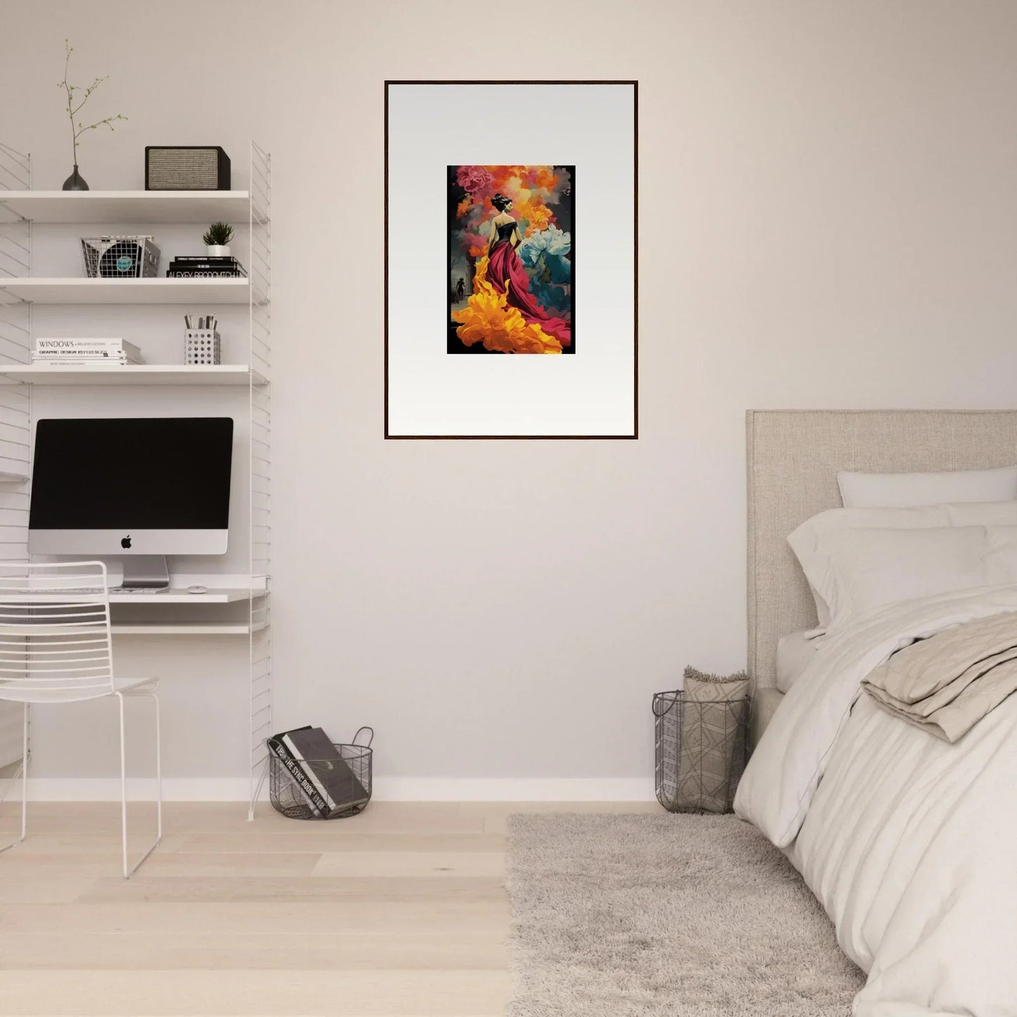 Framed wall art of Flamelight Fluidity Fantasia with vibrant orange and blue patterns