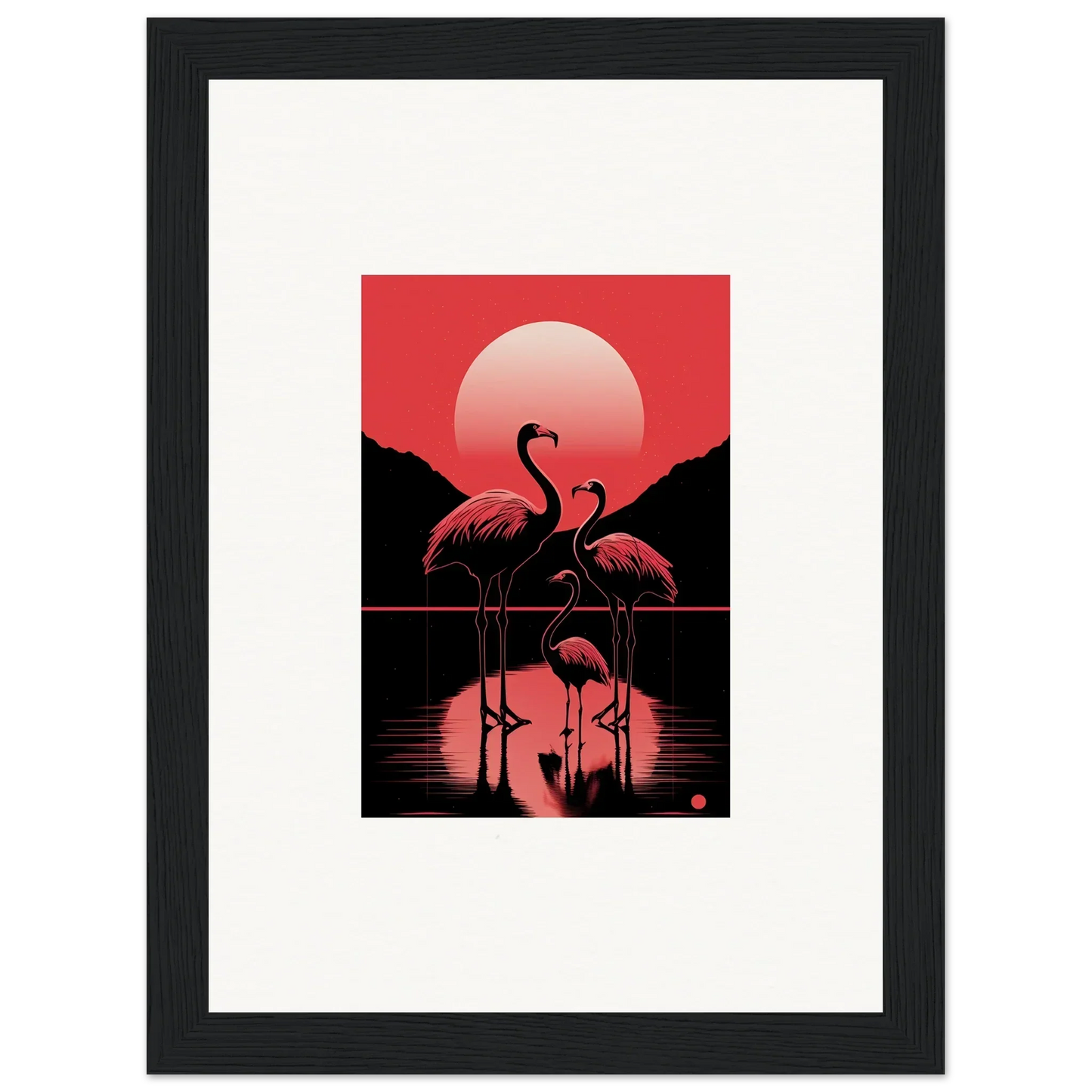 Flamingos silhouetted at sunset, perfect for a snare verstrokes canvas print decor