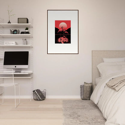 Framed canvas print of a silhouetted figure with a red moon for cool room decoration