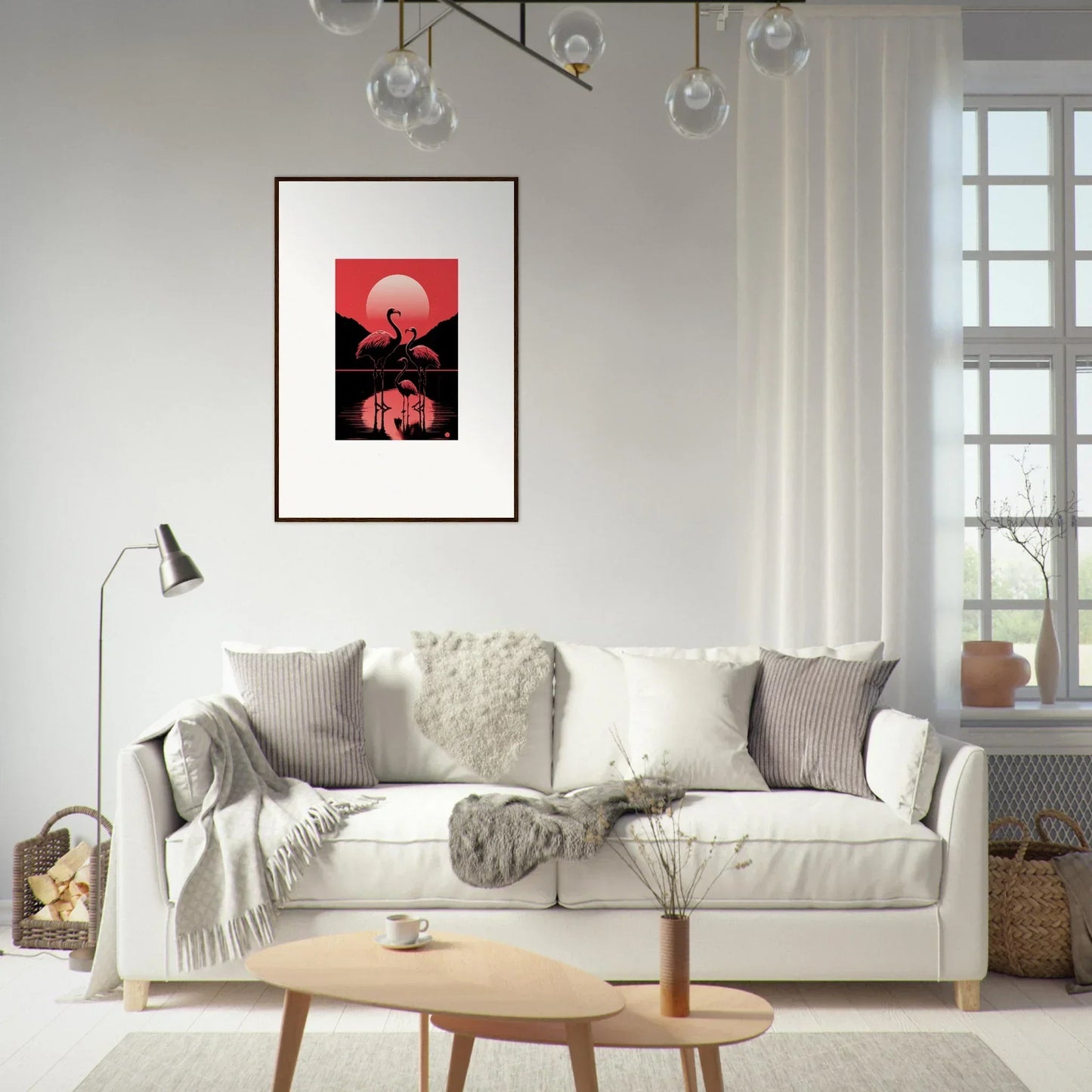 Framed red and black canvas print of a moon and landscape for snare verstrokes room decoration