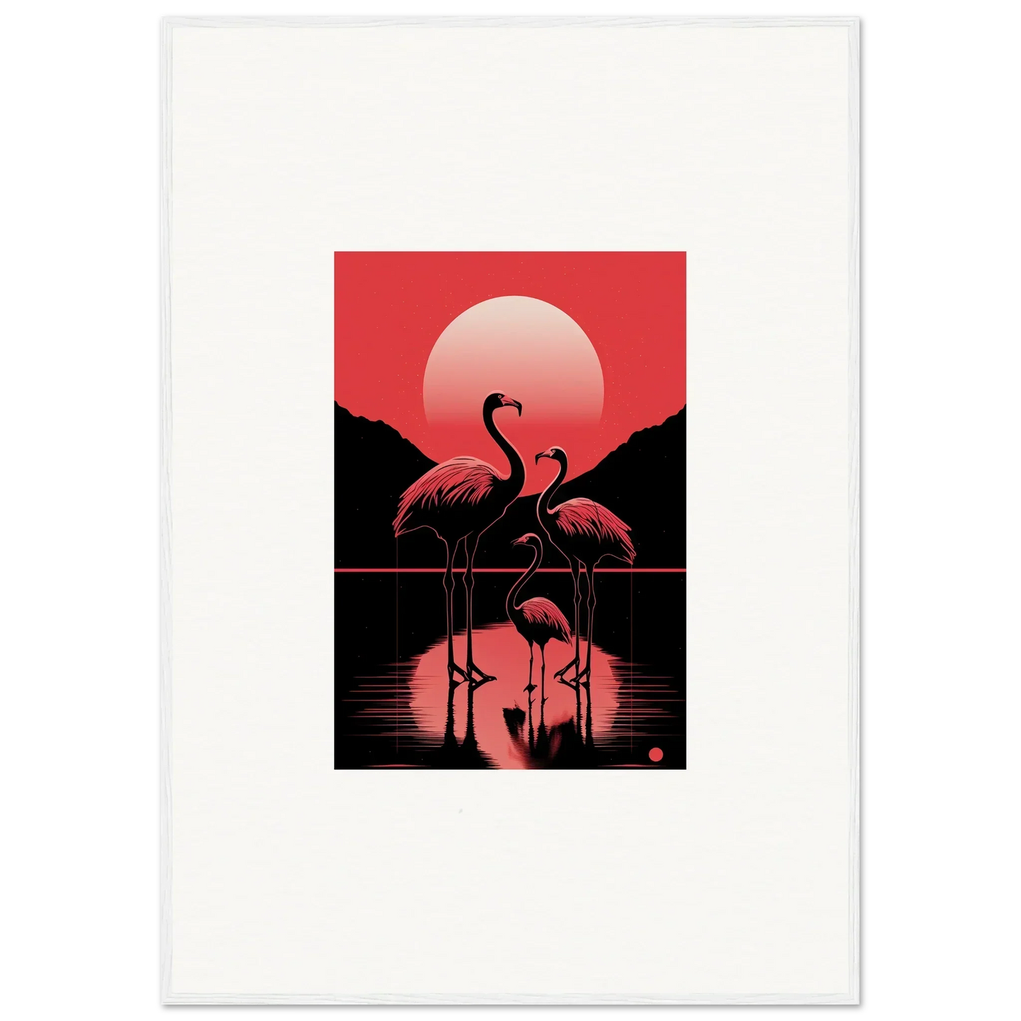 Flamingo silhouettes in water at sunset, perfect for a snare verstrokes canvas print